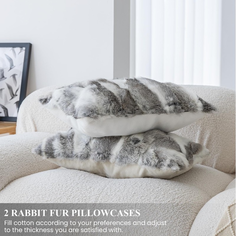 MOOX Rabbit Fur Pillow Covers Set of 2 Fur Throw