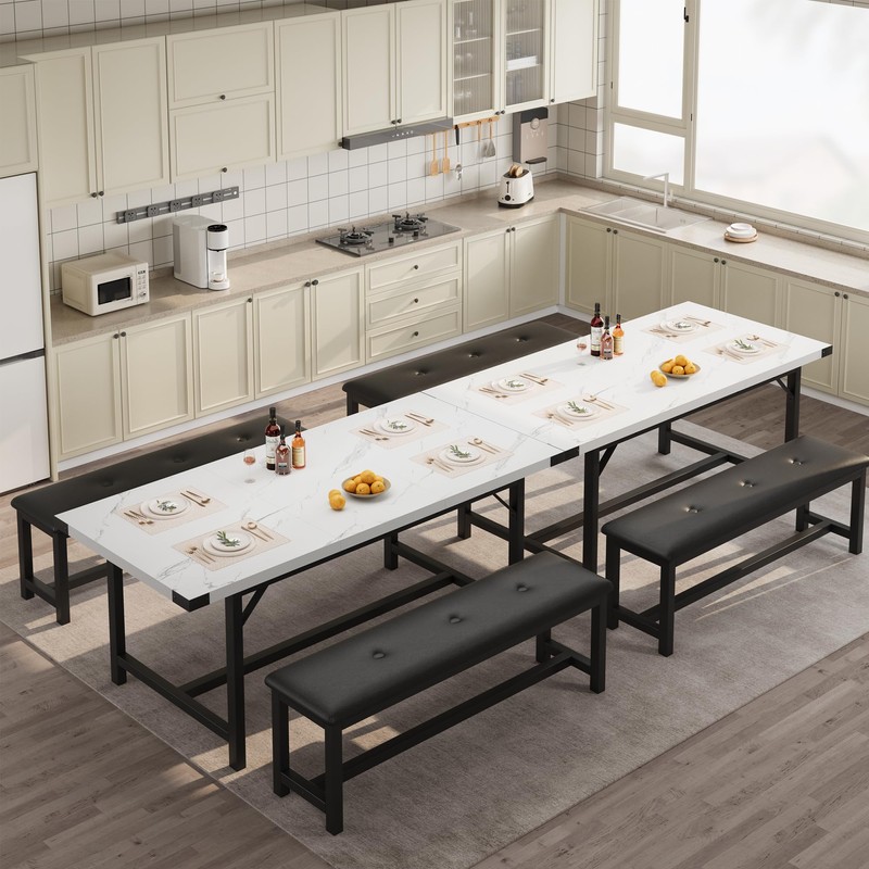 GarveeHome Extendable Dining Table Set for 4-6, Rectangle Large Extendable