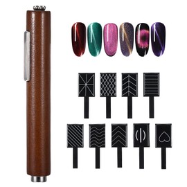 10 PCS Cat Eye Magnet for Nails, 3 in 1 Nail Magnet for Cat Eye Gel Nail Polish, Square Round Cateye Effect Nail Art Tools for Women, Girls in Home DIY, Artistic Designs(Brown)