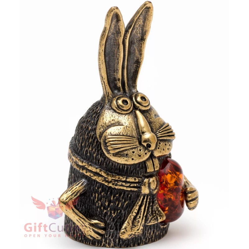 Solid Brass amber Figurine bell of Hare Rabbit Krosh IronWork