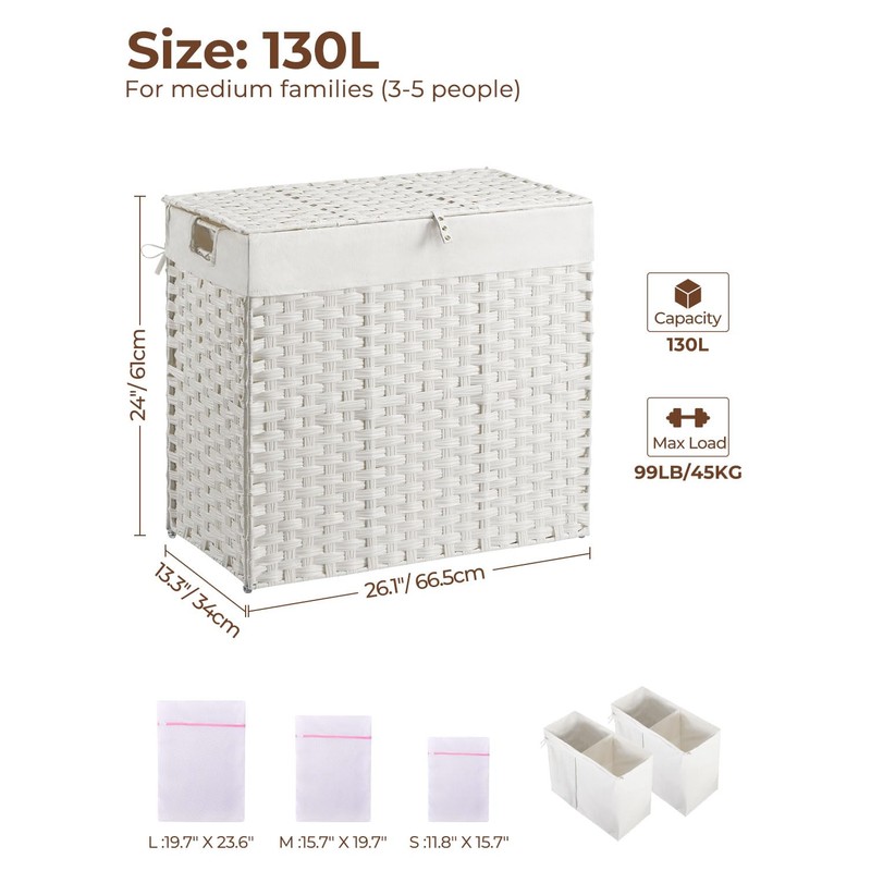Greenstell Laundry Hamper with lid, No Install Needed, 130L Wicker
