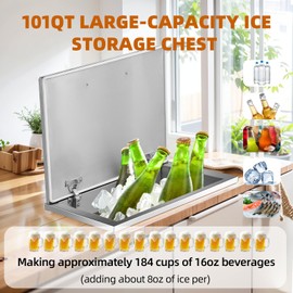 Drop in Ice Chest, 20''L x 16''W x 13''H Stainless Steel Commercial Ice Bin with Hinged Cover, Outdoor Kitchen Ice Bar for Drinks