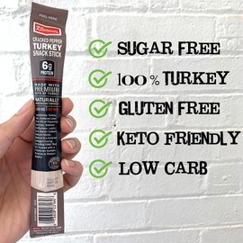 Jerky.com Cracked Pepper Turkey Meat Sticks – 26 Pack | 100% Lean Turkey, High Protein, Low Carb, Gluten-Free, Keto Snacks | No MSG, Individually Wrapped, Sugar-Free Jerky Sticks