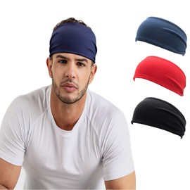 SHULLIN 3 Pcs Sports Headband Mens Headbands Sweat Bands Non Slip Headwear Head Band Bandana Turban, for Running Cycling Outdoor Activities Football Basketball Yoga and Golf(blue red black)