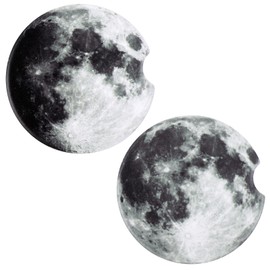 Cheerupp Moon Absorbent Car Coaster for Cup Holder, 2 Pack Space Galaxy Ceramic Removable Car Coasters Anti-Slip with Fingertip Grip for Her and Him, Auto Accessories Interior Decorations Supplies