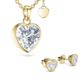 Amoonic SE22VGGGZIFA Gift Set for Women Jewellery Set Women's Gold Silver 925 High-Quality Gold-Plated Gift Set Birthday Girlfriend Necklace Earrings *Free I Love You Gift Box*, Yellow Gold, Cubic