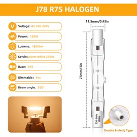 Caldarax R7s Halogen Bulbs 78 mm 120 W 230 V, R7S Halogen Lamp Dimmable, 1800 LM 2700 K Warm White R7s Halogen Rod, Linear Halogen J78 R7s for Floodlights, Landscape Lights