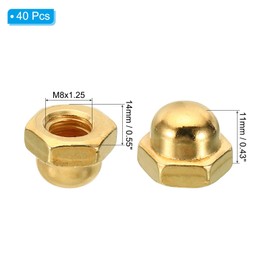 PATIKIL M8x1.25 Acorn Hex Bolt Covers, 40 Pcs Dome Head Carbon Steel Hexagon Decorative Cap Nuts for Home Repair, Industrial Equipment Fasteners, Gold Tone