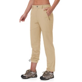 TBMPOY Women's Lightweight Hiking Pants Water Resistant Quick Dry Travel Work Camping Outdoor Pants Zipper Pockets Light Khaki M