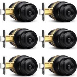 Sopoby Privacy Door Knob, 6 Pack Matte Black Round Keyless Doorknobs Interior/Exterior Lockset, Privacy Locking Door Knobs for Bedroom/Bathroom, Black Modern Design Door Hardware