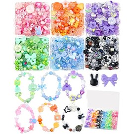 450 PIEZAS FIVEIZERO Cuentas de acrílico surtidas para hacer pulseras, cuentas de flores, estrellas, corazones, mariposas, caramelo, gomita, kawaii, cuentas estéticas lindas para hacer joyas, llaveros