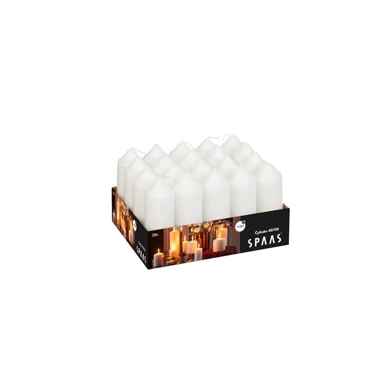 Spaas Tray of 20 Unscented Pillar Candles 40/110 mm, 13