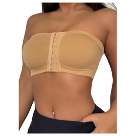 SOLY HUX Women's Front Closure Bra 2 Pack Strapless Wirefree Everyday Bras Bralettes Black and Beige Large