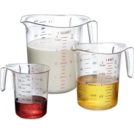 U Chef Juego de 3 Vasos Medidores de Plástico Irrompibles, Jarra Medidora de grado Alimenticio Capacidad de 1, 2 y 4 tazas, Apilables y Aptas para lavavajillas, Ideal para Aceite, Vinagre, Harina