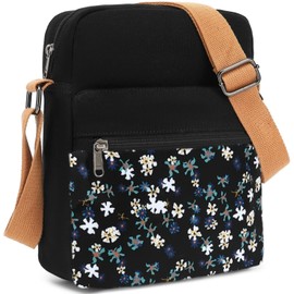 Leaper Canvas Messenger Bag Crossbody Purse Set for Girls Floral Black