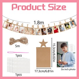 ARTGUTS Jugendweihe Deko Neutral, Fotogirlande, Hängende Fotowanddekoration mit 13 Kraftkarten, Fasst Fotos von 1 bis 13 Jahre, für Party Dekor Geburtstag Dekoration