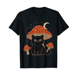 Vintage Mushroom Black-Cat Cottagecore Aesthetic Women Girls T-Shirt
