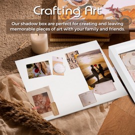 QDSSDECO 11x14 Shadow Box Frame with Linen Backboard & Real Glass, Wood Display Case, Deep Showcase to Hang The Photos, Tickets, Wedding Bouquets, Medals, Baby Sports Memorabilia,White