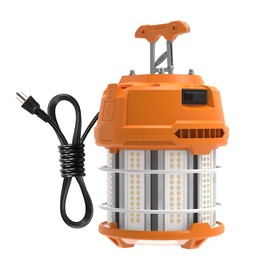 HYPERLITE LED Temporary Work Light 60W 7500LM 200W HID/HPS 5000K, Portable Hanging Construction Light with Stainless Steel Safety Guard and Sturdy Hook for Job Site, Workshop(with an ON/Off Switch)
