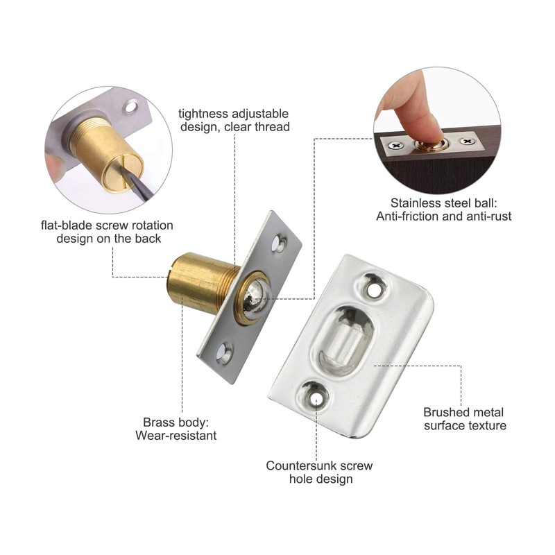 2 Pieces Closet Door Ball Catches with Screws, Adjustable Roller