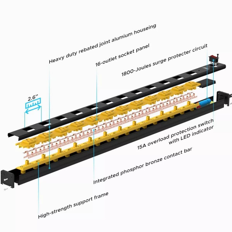 CRST 12-Outlet Heavy Duty Surge Protector Power Strip Bar 1800