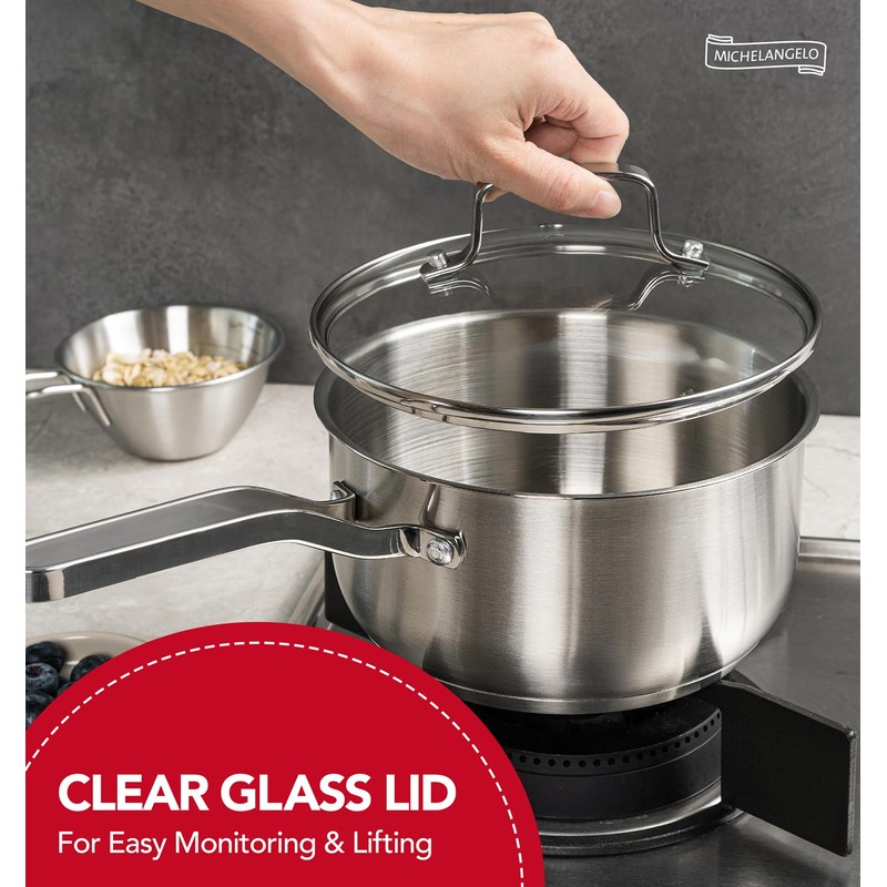 MICHELANGELO Stainless Steel Pot Set - 1QT & 2QT &