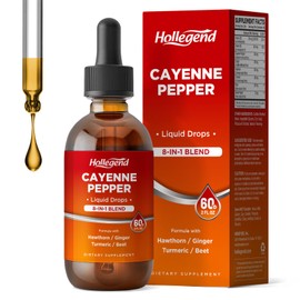 HOLLEGEND Cayenne Pepper Liquid Drops, 500mg Cayenne Pepper Supplement Tincture with Hawthorn, Ginger, Turmeric, 2 Fl Oz