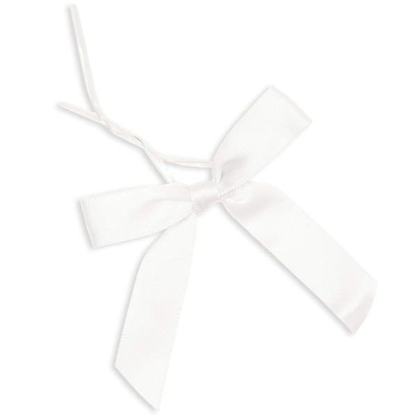Satin Twist Tie Bows (White, 2.5 x 3 in 100-Pack)