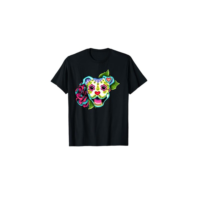 Smiling Pitbull in White - Day of the Dead Sugar