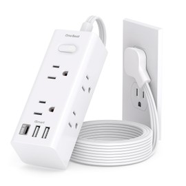 1Ft Extension Cord with Multiple Outlets, Flat Plug Power Strip Surge Protector with Short Extension Cord, 6 Outlet 3 USB Ports (1 USB C), Multi Outlet Wall Plug for Travel, College, Dorm Essentials