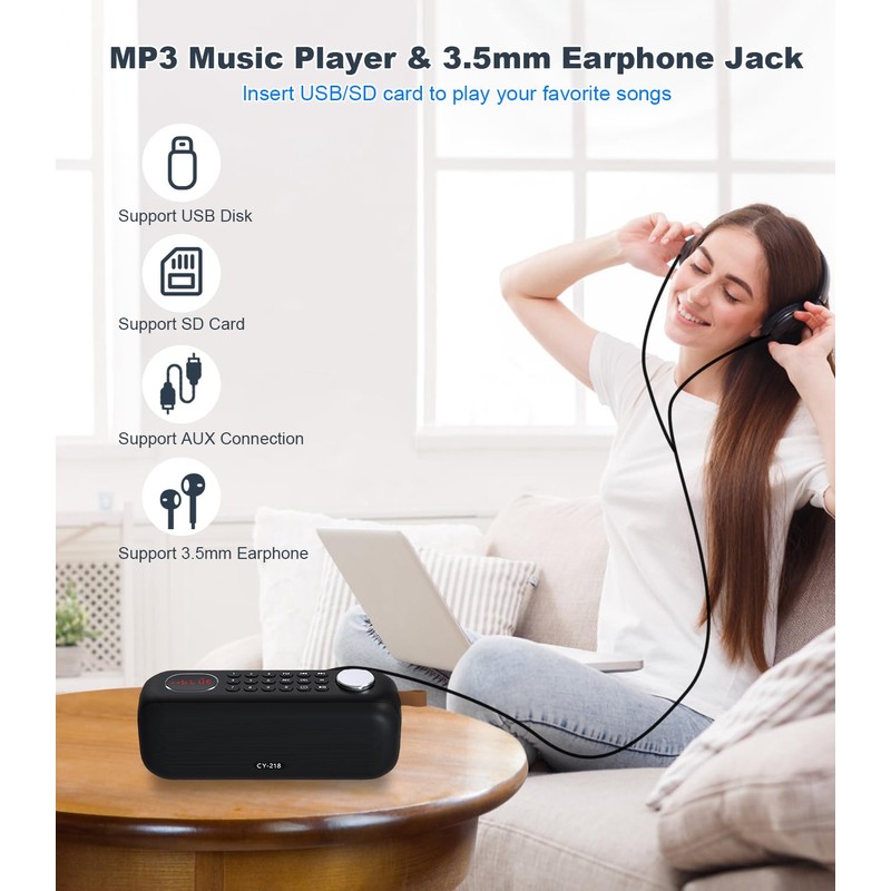 Portable Bluetooth Speaker FM Radio Digital, Support USB/SD Card MP3