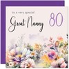 80th Great Nanny Birthday Card - Purple Floral Great Grandma