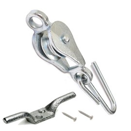 Banner® Washing Line Pulley with Cleat Hook and Screws Steel Galvanized (1 x Pulley, 1 x Cleat Hook)
