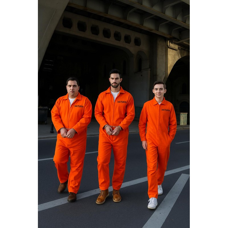 Adult Prisoner Overalls Orange Costume, Orange