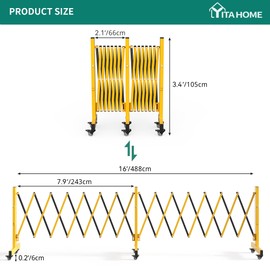 YITAHOME Metal Expandable Barricade Gate Outdoor, 16FT Folding Security Gate, Retractable Driveway Gate, Folding Safety Barricade