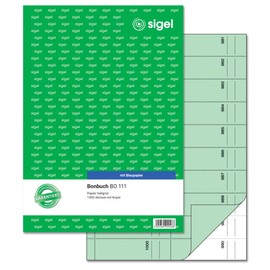 Sigel BO111 Ticket Book A4 2 x 50 Sheets 1000 Tickets with Carbon Paper Light Green