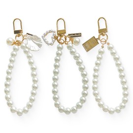 Qubusm 3PCS Heart Shell Pearl Keychain Wristlet, Pearl bag charm Phone Charm, Cute Keychain Women for Backpack/Purse/Bag