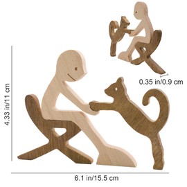 Enkrio Cat Figurine Wooden Sculpture Object Nordic Interior Wood Decoration Miscellaneous Crafts Ornament Pet Lovers Anniversary Gift Cute Men Office (Cats and Men)