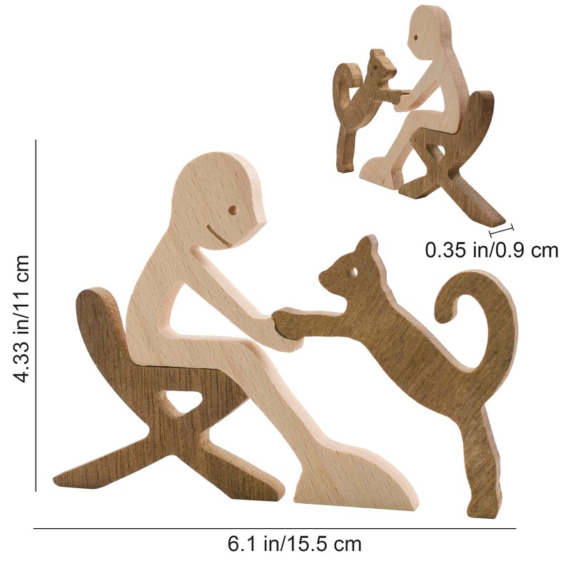 Enkrio Cat Figurine Wooden Sculpture Object Nordic Interior Wood Decoration