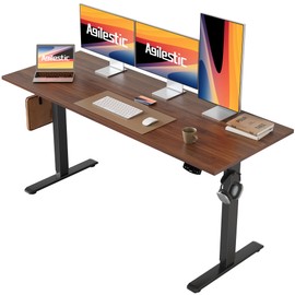 Agilestic Electric Standing Desk, Large 60 x 24 Inches Height Adjustable Desk, Sit Stand up Desk for Work Office Home, Ergonomic Rising Gaming Computer Table with Memory Preset, Dark Walnut