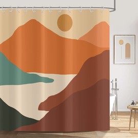 ASDCXZ Boho Shower Curtain 180 x 200 cm, Modern Abstract Art Boho Style Sunset Lace Colourful Bathroom Washable Shower Curtains Polyester Textile Waterproof Shower Curtain for Bath with 12 Hooks