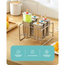 Baffect Metal Popsicle Moulds, Set of 6 Round Head Stainless Steel Ice Lolly Molds with Holder, Fast Freezing Ice Cream Makers with Lollipop Sticks and Bags