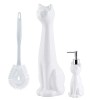 Allure Home Creation 3-Piece Ceramic White Cat Toilet Brush Holder