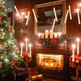 Flameless Candles with Remote Timer, PChero 7.9" Ivory Battery Operated LED Taper Dripless Floating Flickering Candles for Wedding Thanksgiving Christmas Themed Party Valentines Decorations