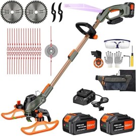 Wegofly 12-Inch Cordless String Trimmer & Edger, (2 x 21V 4.0Ah Electric Brush Cutter...