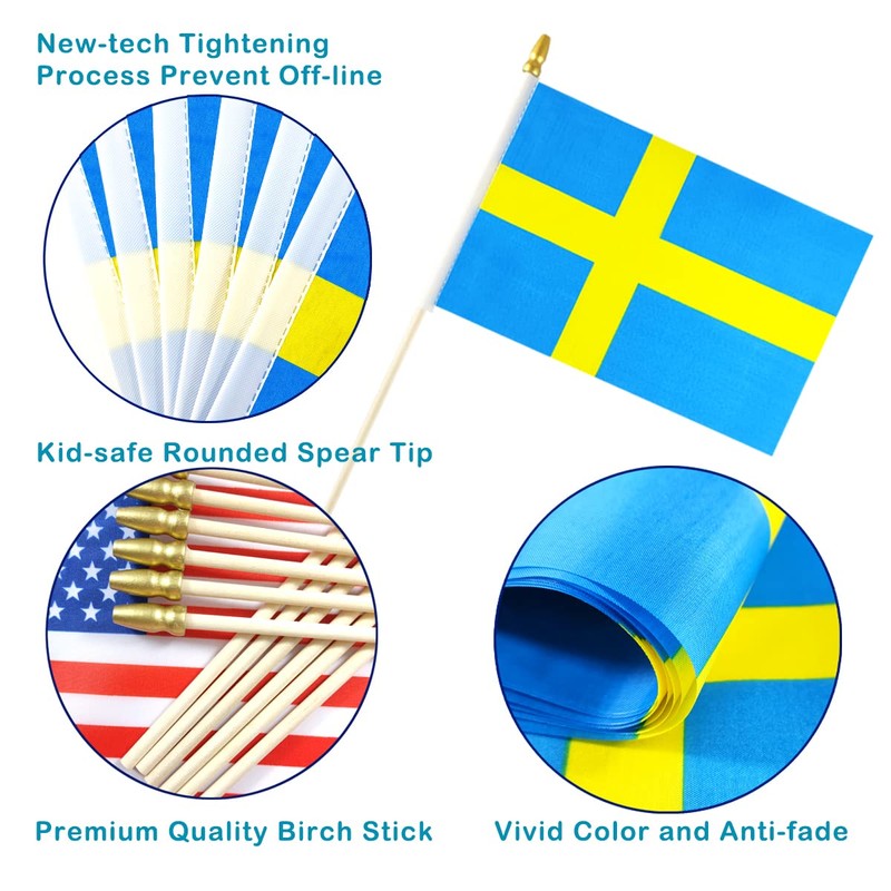 Newperlite Sweden Stick Flag Swedish Small Mini Hand Held Flags
