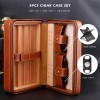 KEENSUN Cedar Wood PU Leather Cigar Travel Humidor Case Set