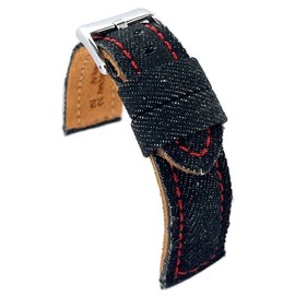 diloy Denim Jeans Padded Watch Strap - Vintage Style - Leather Lining - Black Blue Beige Green - Sizes 18mm 20mm 22mm 24mm 389, 20 mm, Leather, Not applicable