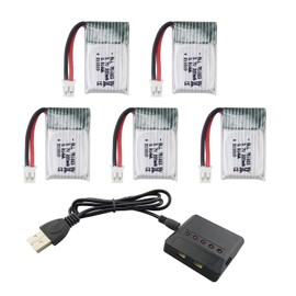 PUOO 5PCS 3.7V 220mAh Battery with 5-in-1 Charger for E010 GoolRC T36 NINHUI NH010 F36 JJRC H36 HS210 RC Drone