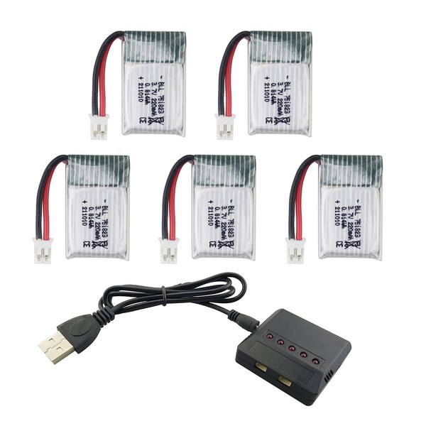 PUOO 5PCS 3.7V 220mAh Battery with 5-in-1 Charger for E010